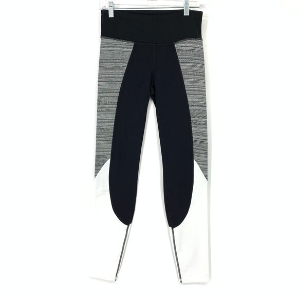 Athleta Women's Size Small Black White Leggings Stretch Ankle Mid Rise - Picture 1 of 8